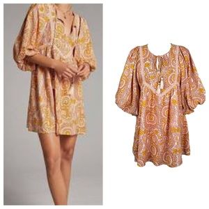 Anthropologie Agathe Puff Sleeve Boho Mini Dress.